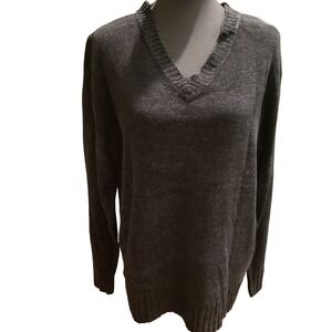 Vintage White Stag Women's V Neck Sweater XL/XG 16-18 Charcoal Gray 100% Acrylic